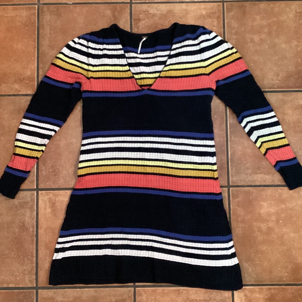 Anthropologie Free‎ People Rainbow Stripe Sweater Dress – Size Medium - Picture 3 of 5